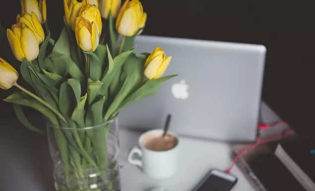 Yellow Flowers and Laptop